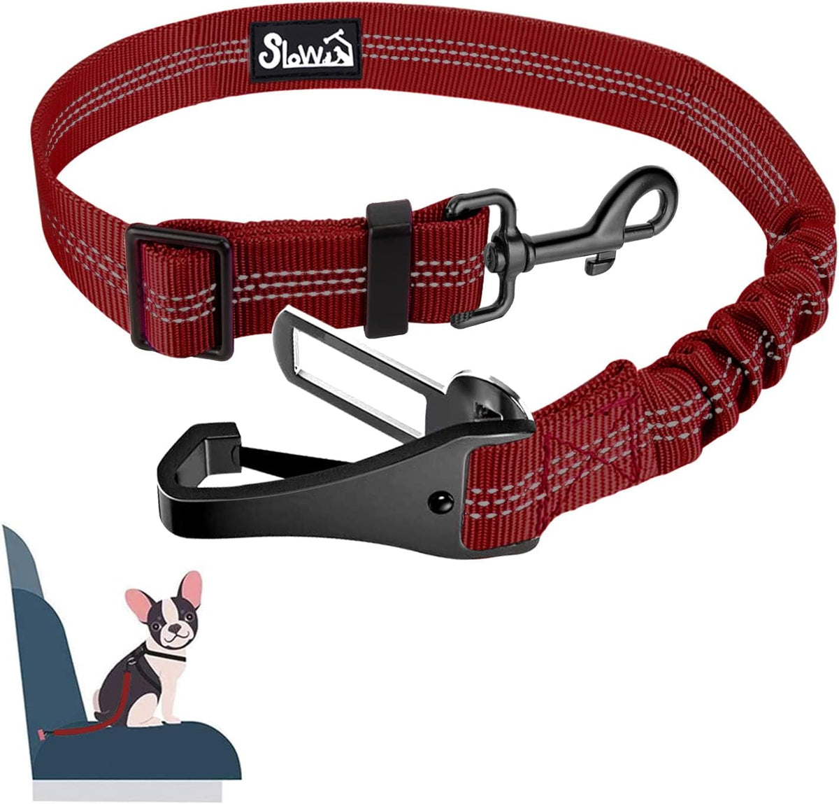 SlowTon Dog Seat Belt, Adjustable Dog Safety Belt Leash, 2 in 1 Latch Bar Attachment Dog Car