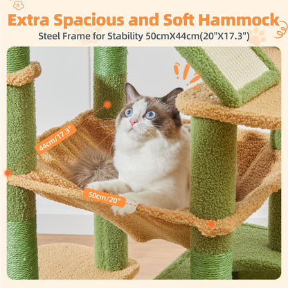 Taoqimiao Cactus Cat Tree, 71-Inch Cat Tower for Indoor Cats Large Adult, Multi-Level Large Cat