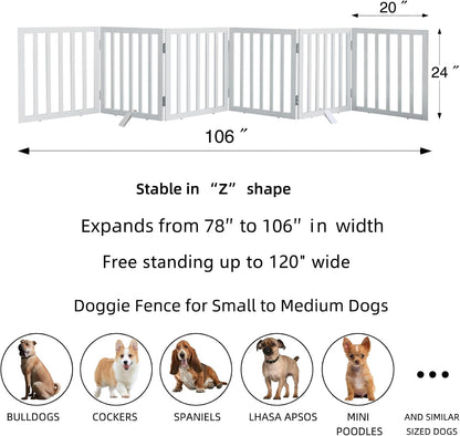 ZJSF Freestanding Indoor Dog Gate for House Foldable Wood White Puppy Gate for Doorways Pet Gate