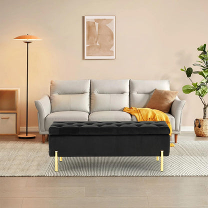Velvet Storage Bench Ottoman,Versatile Seating with Hidden Storage,End of Bed Bench,Tufted Bench
