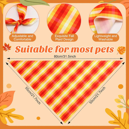 Weewooday 50 Pcs Fall Dog Bandanas Bulk Plaid Bandanas for Dogs Autumn Soft Doggie Bibs Adjustable