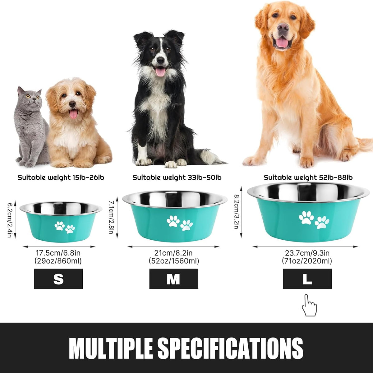 Stainless Steel Dog Bowls, Nonslip Rubber Bottom No Spill Proof Skid Metal Insulated Dog Bowls for