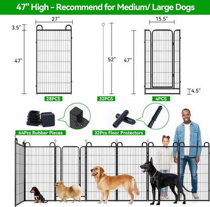Dog Playpen Outdoor 32 Panels Heavy Duty Dog Fence 47" Height Anti-Rust with Doors Portable for RV
