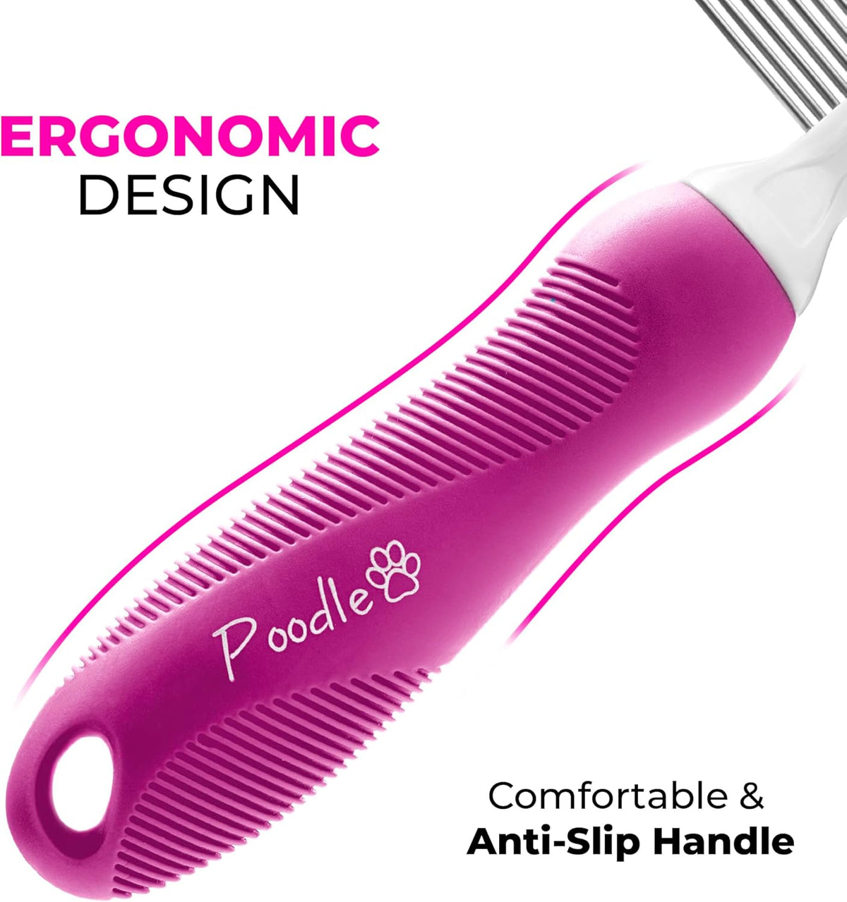 Poodle Pet Detangling Pet Comb with Long & Short Stainless Steel Teeth for Removing Matted Fur