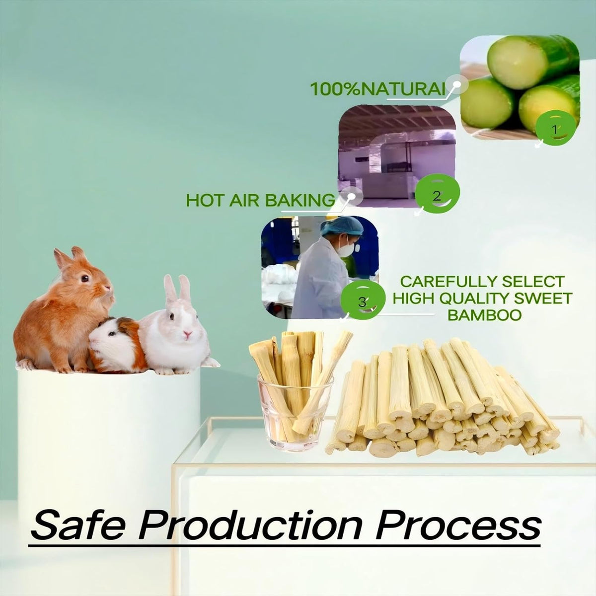 300g Snacks Sweet Bamboo Chew Toy for Rabbits Chew Sticks for Hamster Chinchilla Guinea Pig,Molar