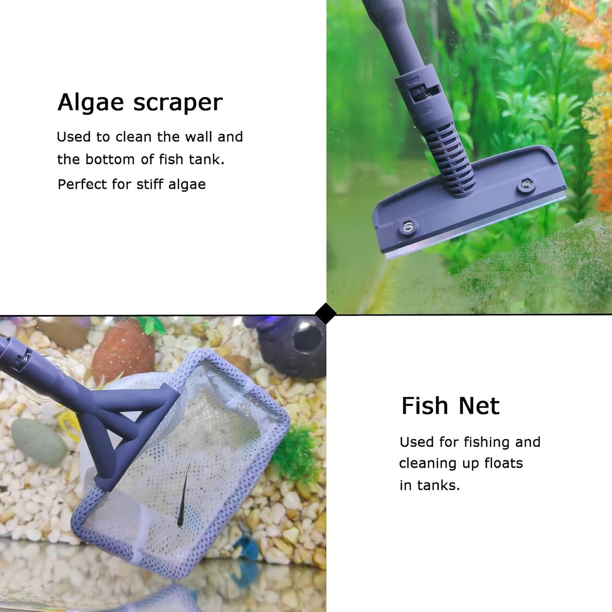 AQUANEAT 6 in 1 Fish Tank Cleaning Tools, Aquarium Cleaner Set with Adjustable Handle, Including