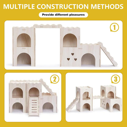 Large Wooden Hamster House Castle with Double Decker,Large Hamster, Wooden Hamster Houses,Dwarf