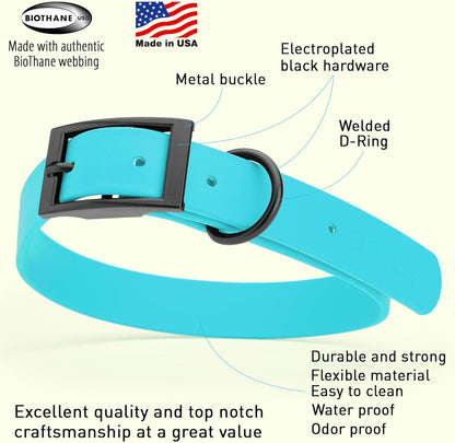 Dogline Biothane Waterproof Dog Collar Strong Coated Nylon Webbing with Black Hardware Odor- Proof