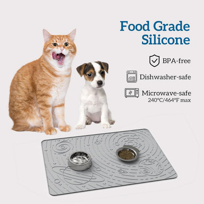 OHMO Dog Food Mat, Silicone Waterproof Cat Food Mat, Non-Skid Spill Proof Pet Feeding Mat for Food