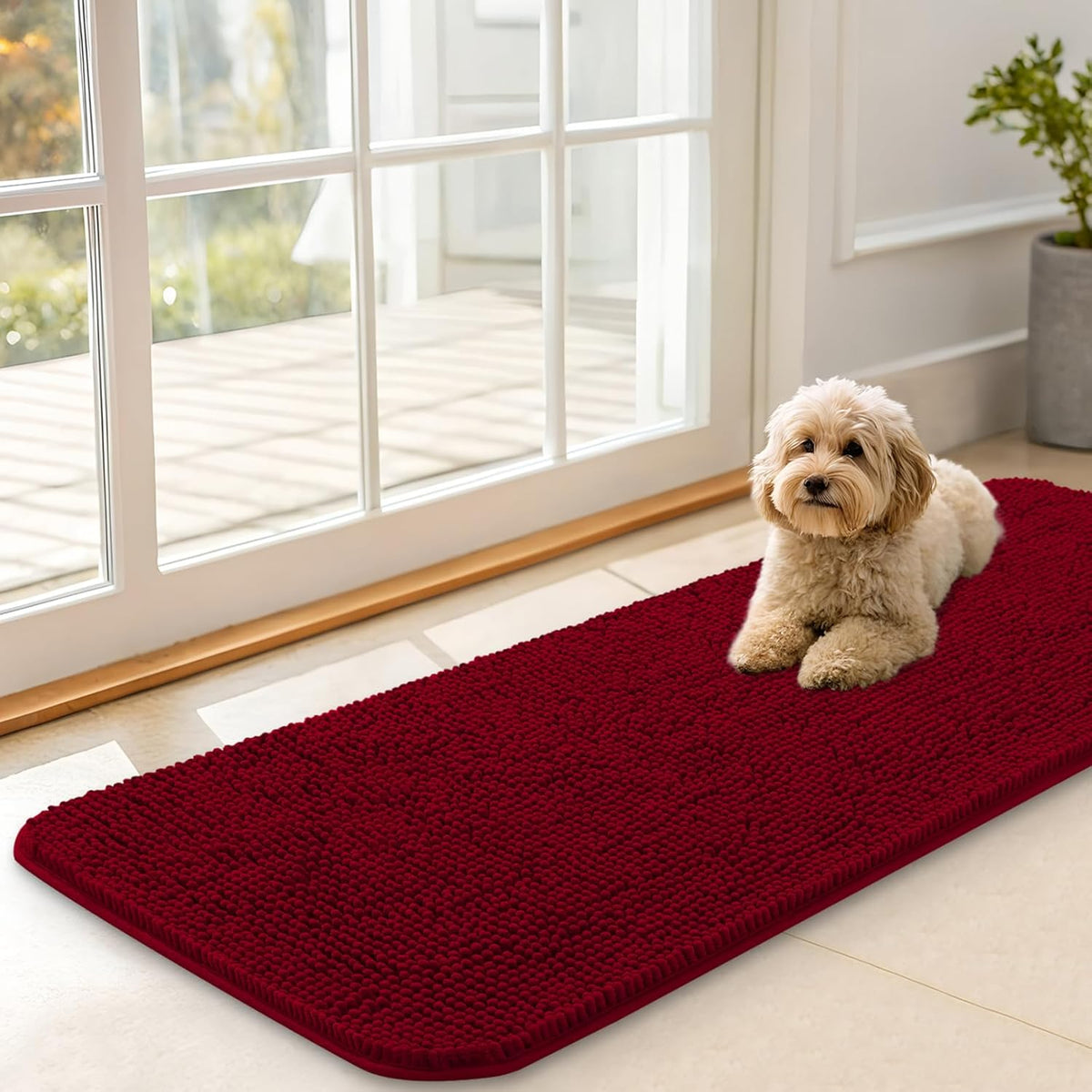 OLANLY Dog Door Mat for Muddy Paws 47x17, Absorbs Moisture and Dirt, Absorbent Non-Slip Washable