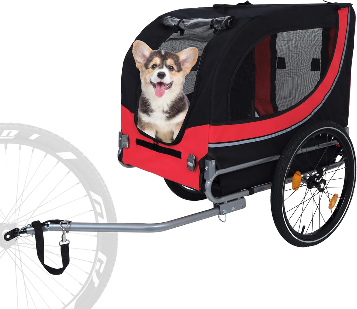 Blue-Grey Large Folding Bike Trailer for Dogs – Heavy-Duty Steel Frame, 66LB Capacity Pet Carrier