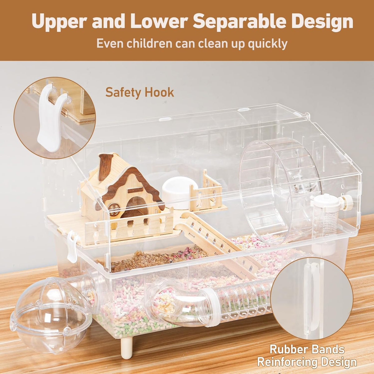 Hamster Cage 8 in 1 with All Accessories, Portable Hamster Cages with Full Transparent Viewing
