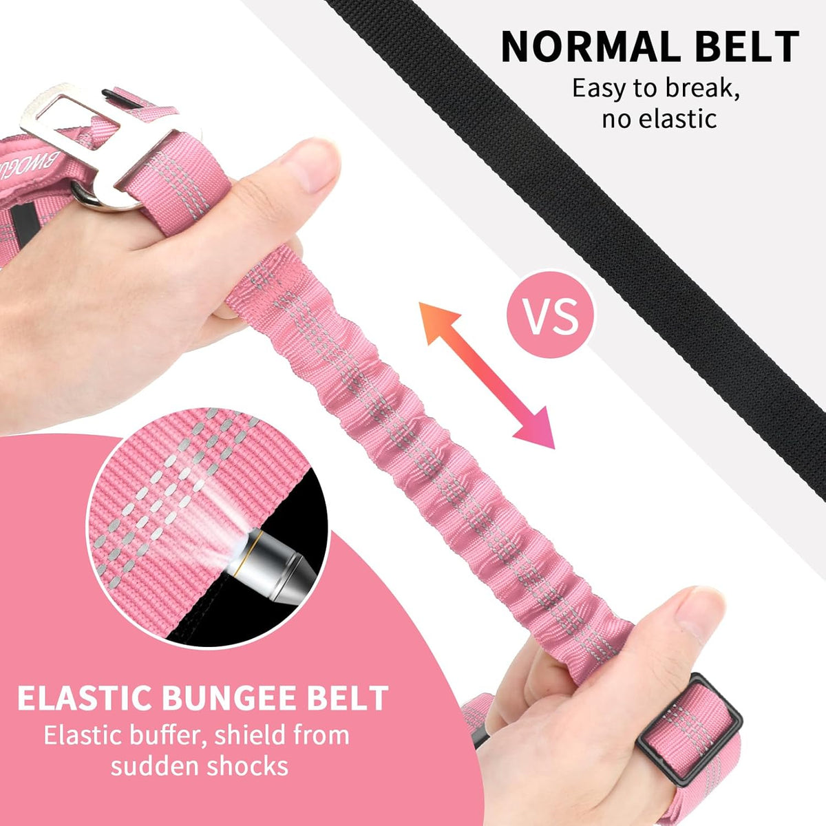 BWOGUE 2 Piece Dog Seat Belt for Car with Elastic Bungee Buffer Safety Seatbelt Car Headrest