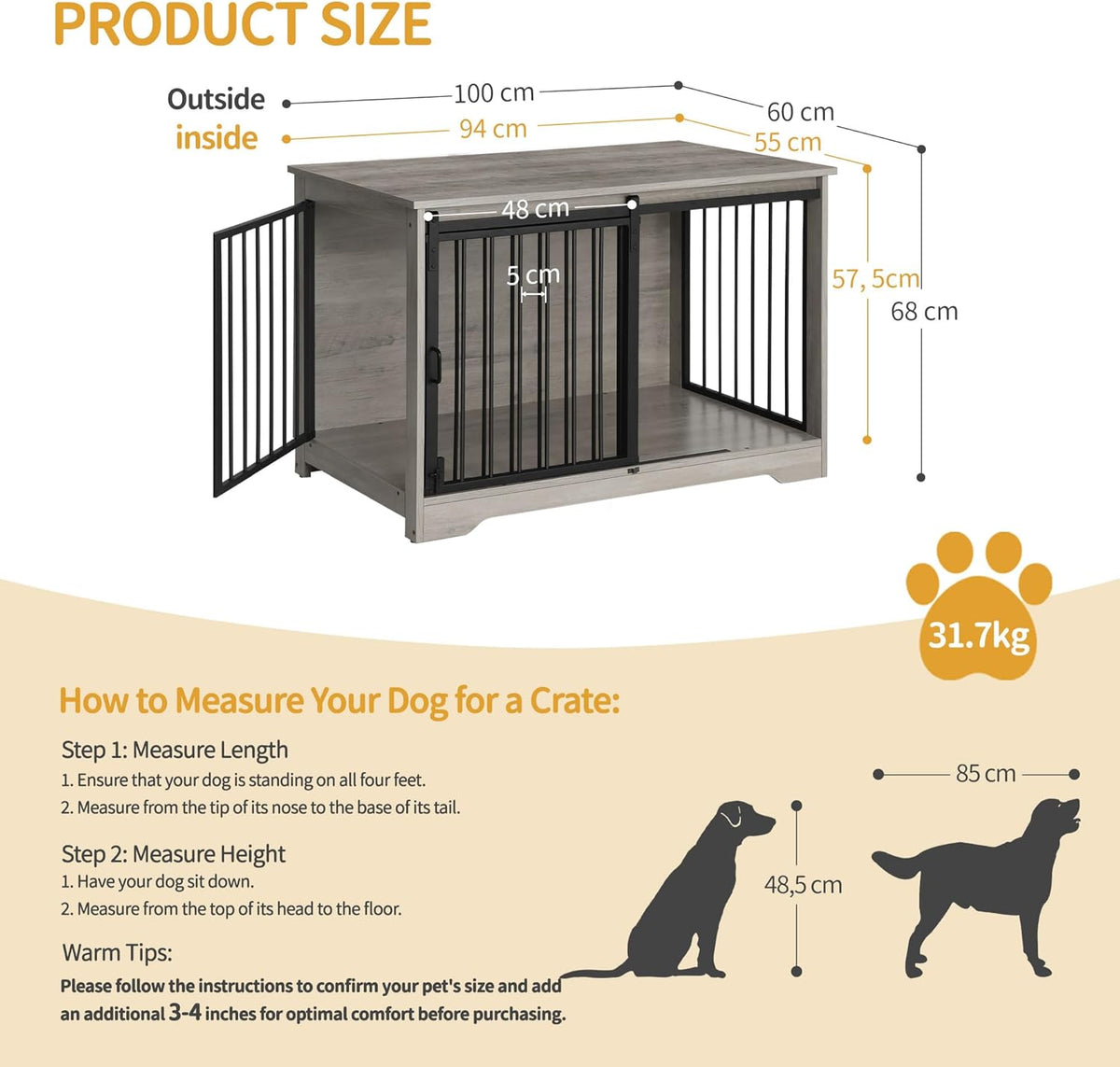39.4" Heavy Duty Dog Crate Furniture with Barn Door, Wood Indoor Dog Crate Kennel for