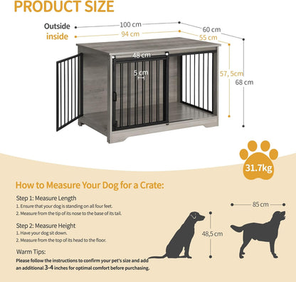 39.4" Heavy Duty Dog Crate Furniture with Barn Door, Wood Indoor Dog Crate Kennel for