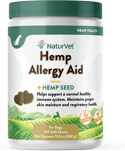 NaturVet Hemp Allergy Aid Supplement for Dogs, Hemp Seed, Antioxidants, Omegas, Dha & Epa for