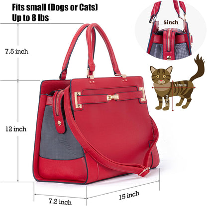 Fashion Pet Carrier Dog Cat Carrier Purse Soft-Sided Leather Handbag Pet Tote Bag for Small Dogs