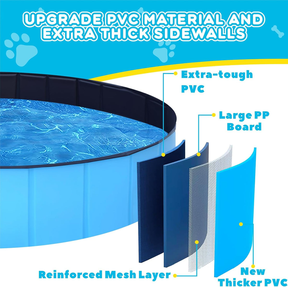 Foldable Dog Pool - 48" x 12" Anti-Slip Portable Dog Swimming Pool, Hard Plastic Collapsible Kiddie