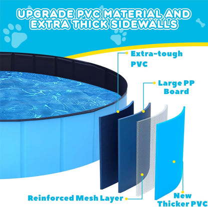 Foldable Dog Pool - 48" x 12" Anti-Slip Portable Dog Swimming Pool, Hard Plastic Collapsible Kiddie