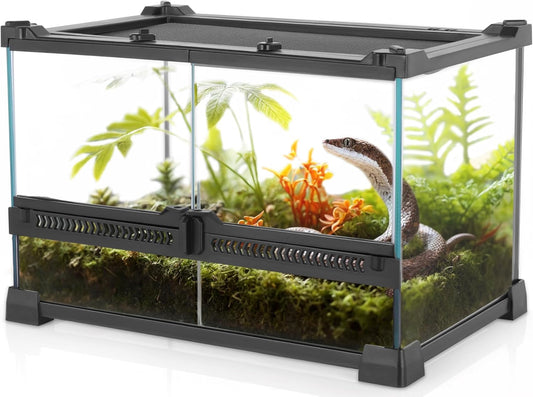 Mini Reptile Glass Terrarium 12"x8"x8" Durable Reptile Habitat Tank with Heat Resistant Aluminum