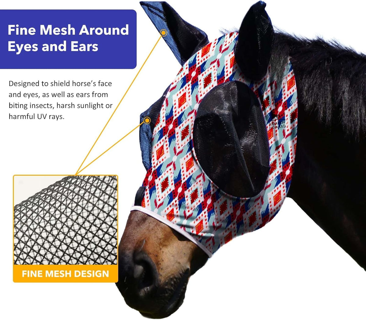 Harrison Howard Super Comfort Stretchy Fly Mask Large Eye Space with UV Protection Soft on Skin