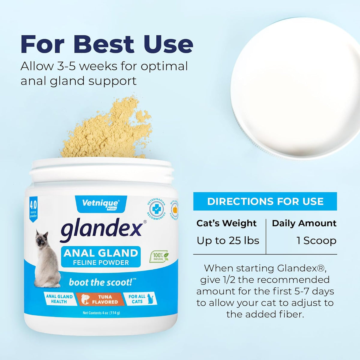 Vetnique Glandex Feline Anal Gland or Daily Probiotic Fiber Supplement Powder for Cats with