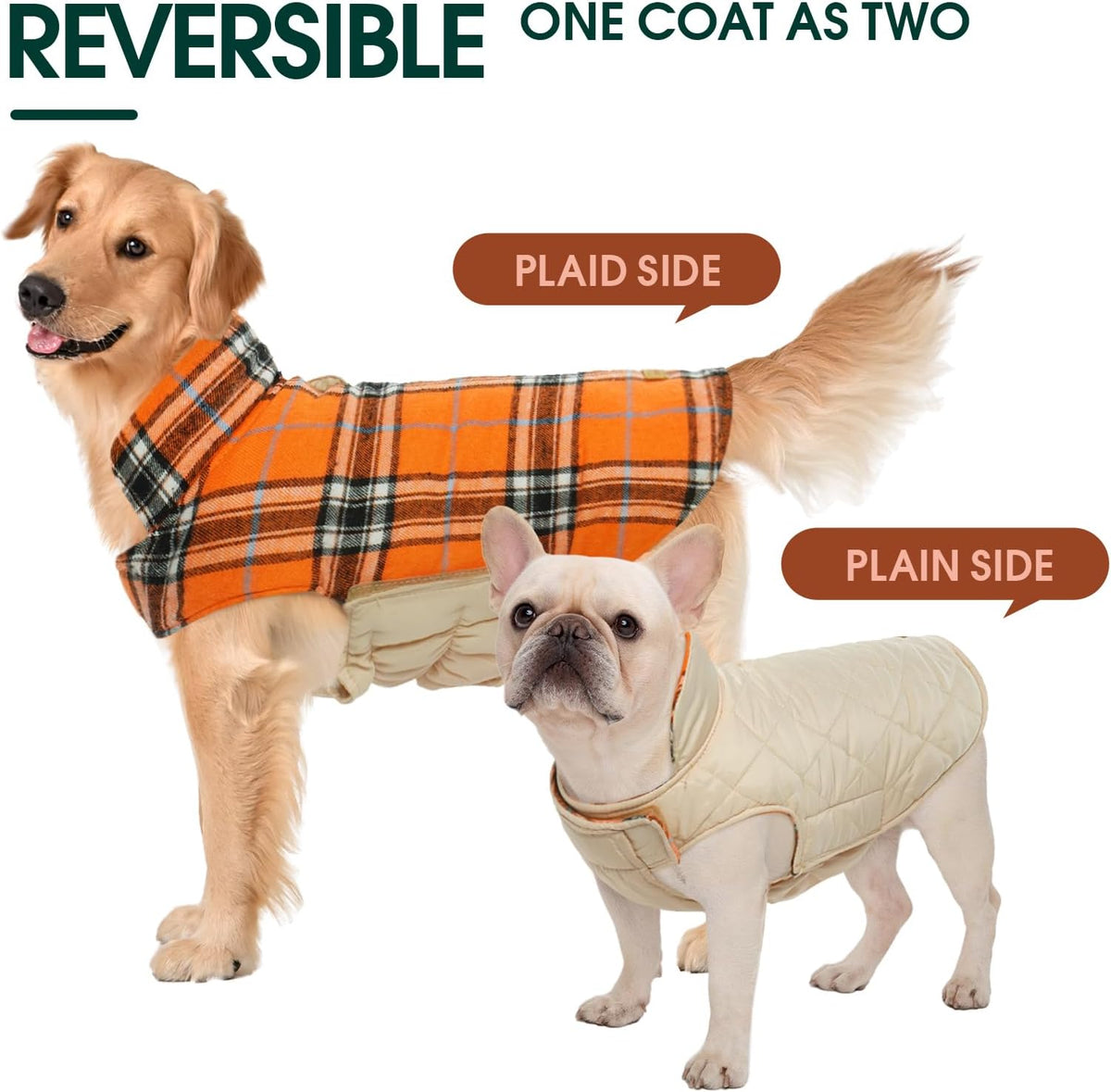 Kuoser Waterproof Dog Coat, Reversible Dog Jacket for Medium Dogs, Adjustable Durable Doggie Winter