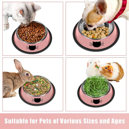 2Pcs Cat Bowls Non-Slip Stainless Steel Small Cat Food Bowls Unbreakable Thicken Cat Feeder 7 Oz