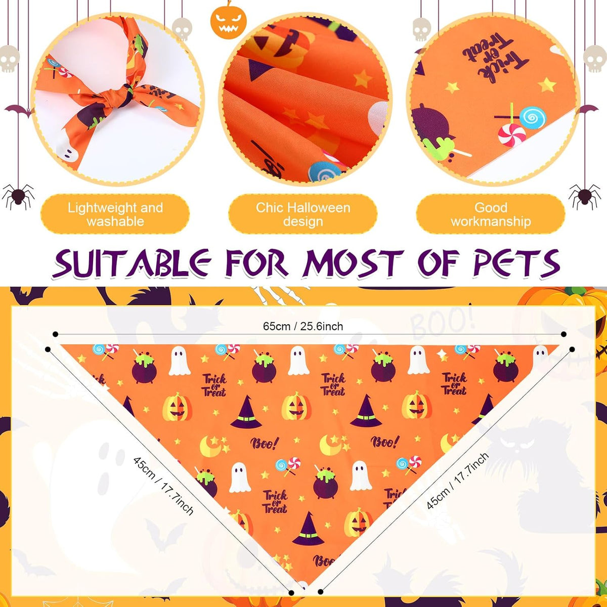 Abbylike 100 Pcs Halloween Dog Bandanas Bulk Pumpkin Bandanas for Dogs Triangle Kerchief Bibs Scarf