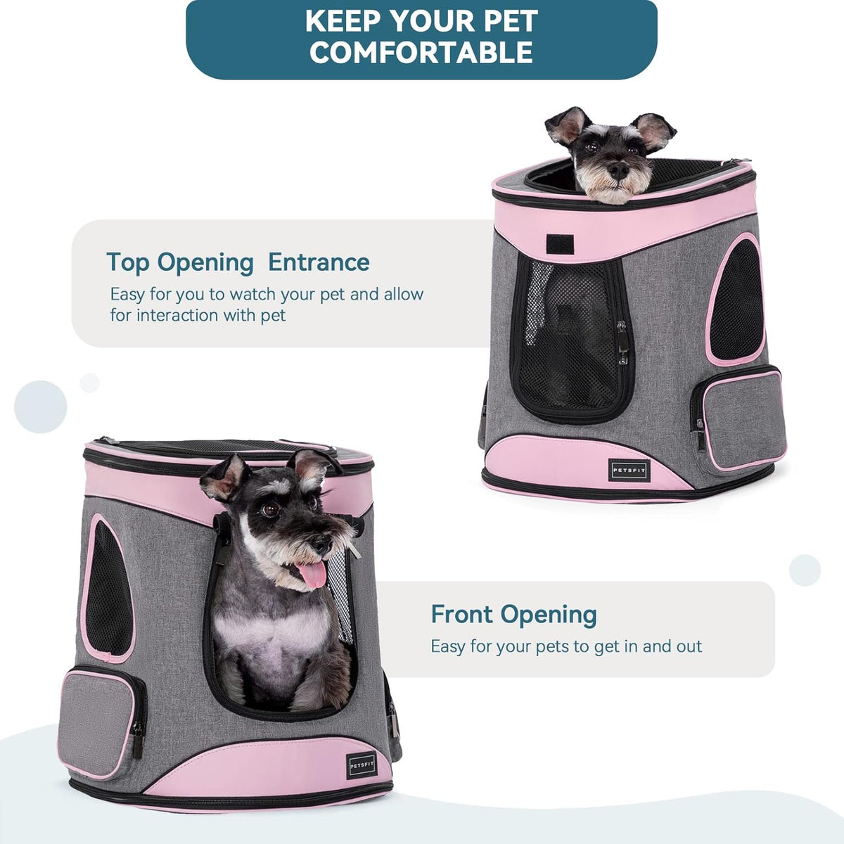 Petsfit Dog Backpack Carrier with Upgrade Waist Cushion Design to Better Fit The Waist, Suitable