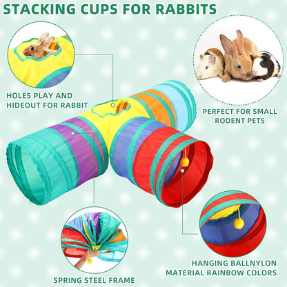 104 Pcs Rabbit Starter Kit Litter Box Bunny Tunnel Pet Playpen with Waterproof Mat Water Bottle