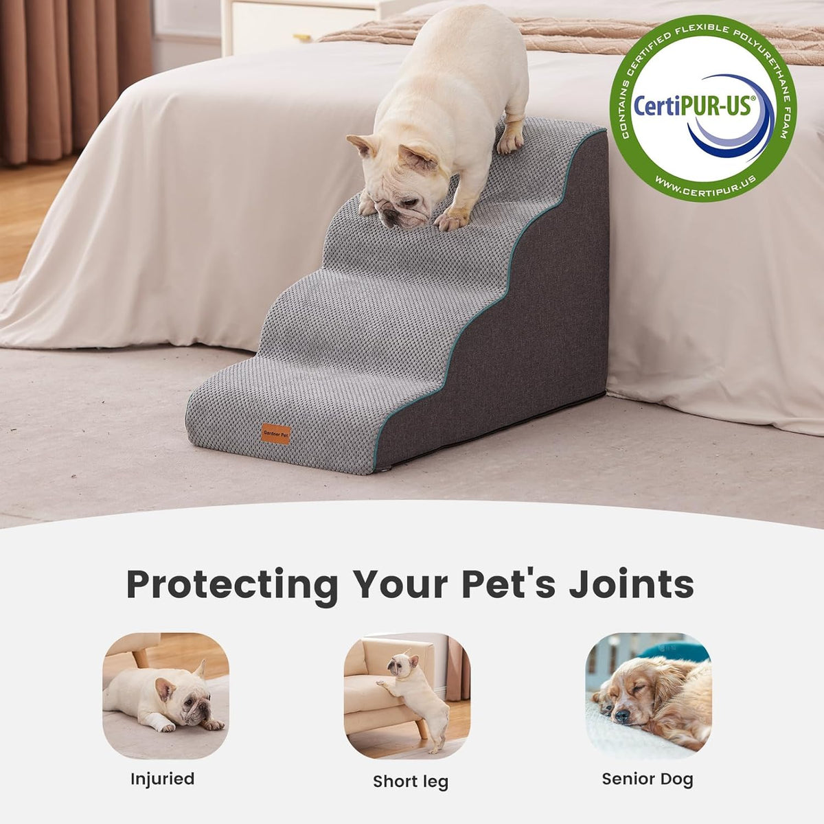 Gardner Pet Dog Stairs for Small Dogs 19.7" H, Curved 4-Step Pet Stairs, Dog Steps for High Bed