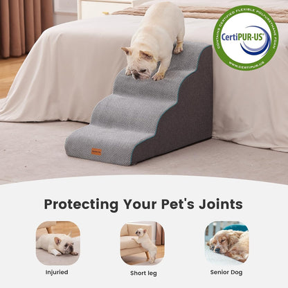 Gardner Pet Dog Stairs for Small Dogs 19.7" H, Curved 4-Step Pet Stairs, Dog Steps for High Bed