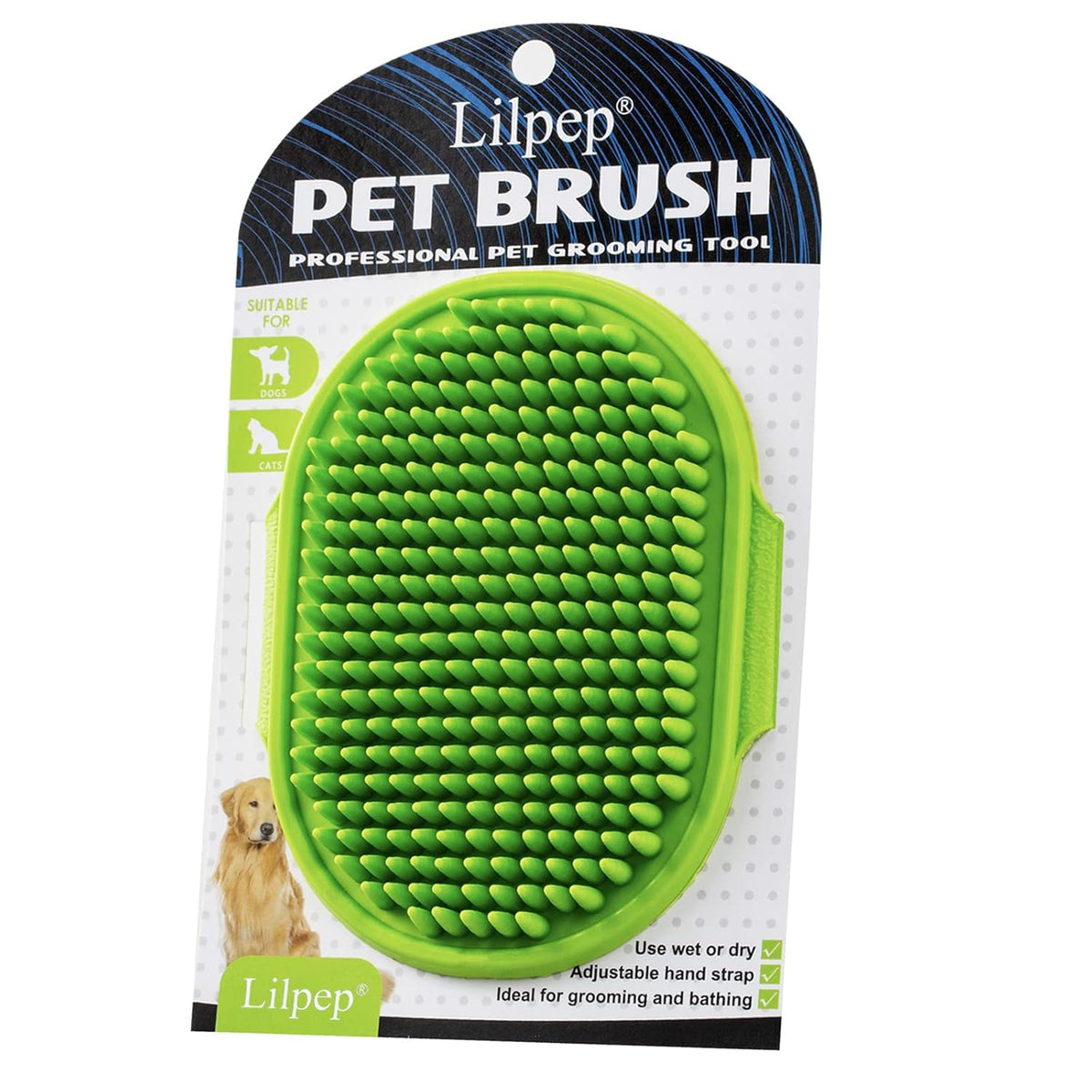 Dog Grooming Brush, Lilpep Pet Shampoo Bath Brush Soothing Massage Rubber Comb with Adjustable Ring