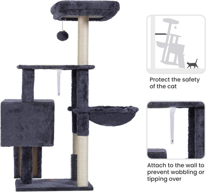 Heybly Cat Tree with Cat Self Groomer Brush, Cat Tower Condo for Indoor Cats with Padded Plush
