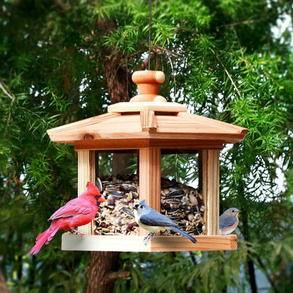 Solution4Patio Bird Feeder for Outdoors - USA Cedar Hexagon Gazebo Bird Feeders with Vented Mesh