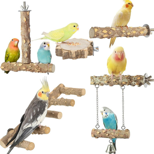 Bird Ladder Perch for Cage, Nature Wooden Bird Bridge Exercise Stands Parrot Climbing Chewing Toys
