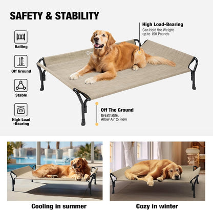 Veehoo Cooling Elevated Dog Bed, Raised Pet Cot with Guardrail & Slope Headrest, Durable Breathable