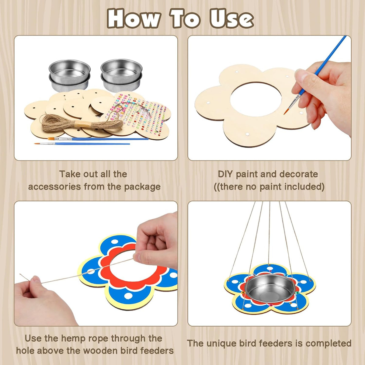 Fennoral 4 Pack Bird Feeder Kits for Kids Make Your Own Bird Feeders Wooden Art and Craft for Girls