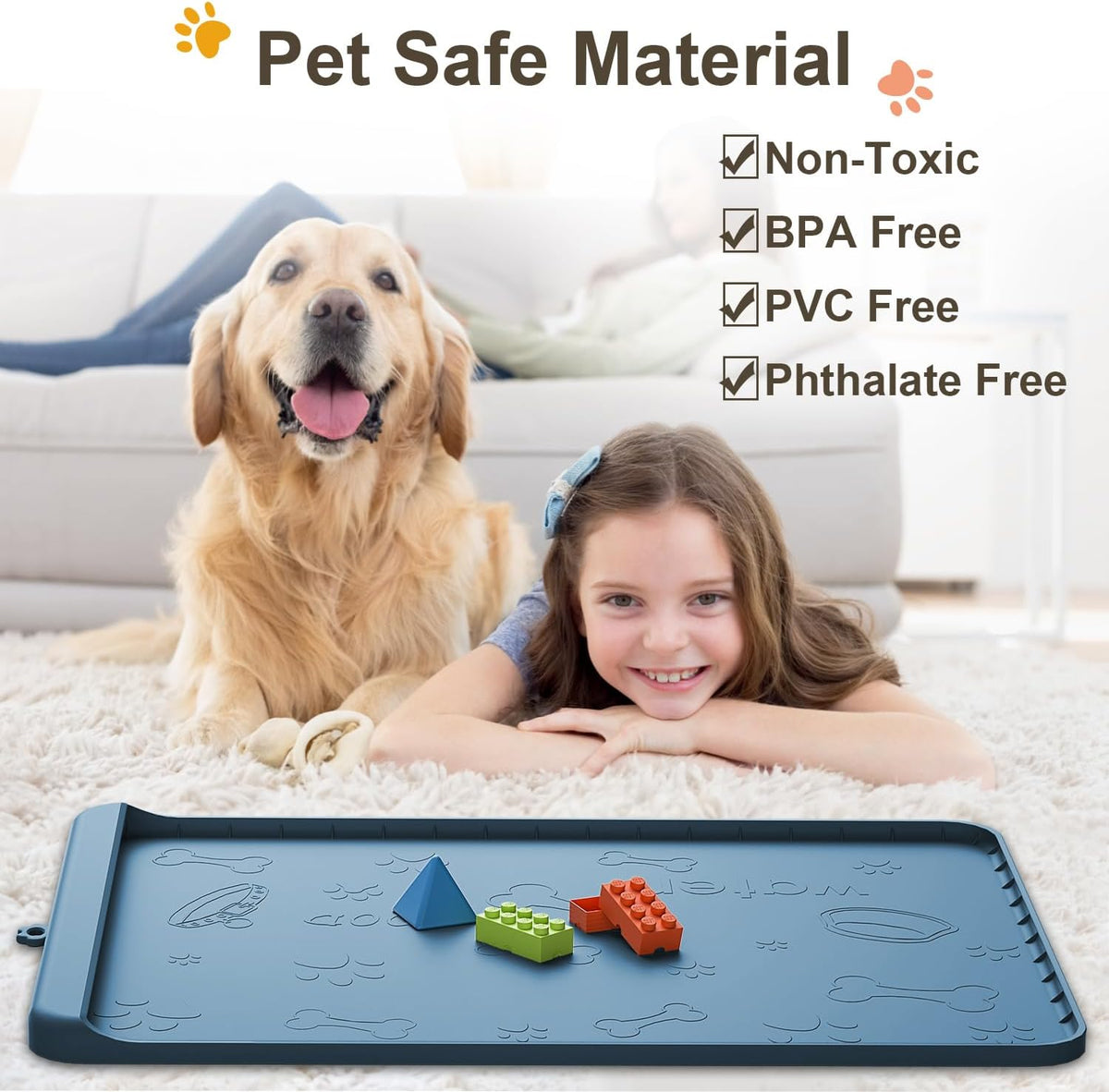 Dog Food Mat - Silicone Dog Mat for Food and Water - 36" x 24" Large Pet Feeding Mats with Residue