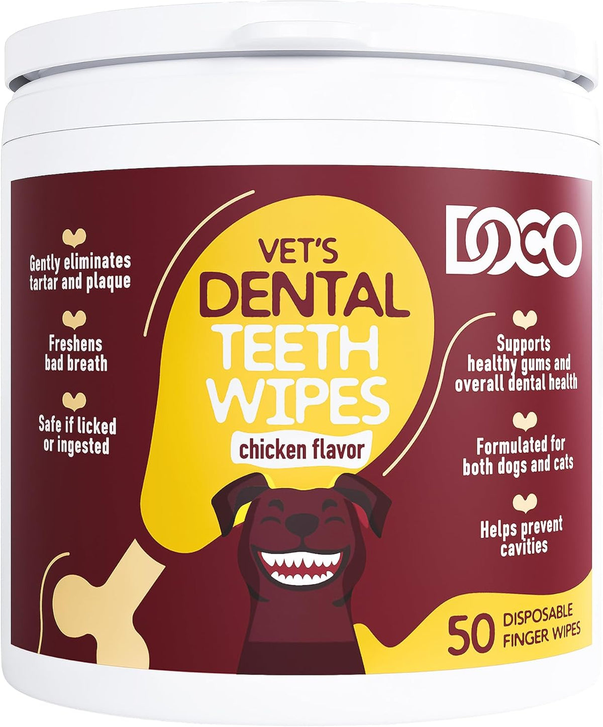 DOCO Dog Teeth Cleaning Wipes Dental Finger Wipes for Cats & Dogs Remove Plaque & Tartar, Freshen