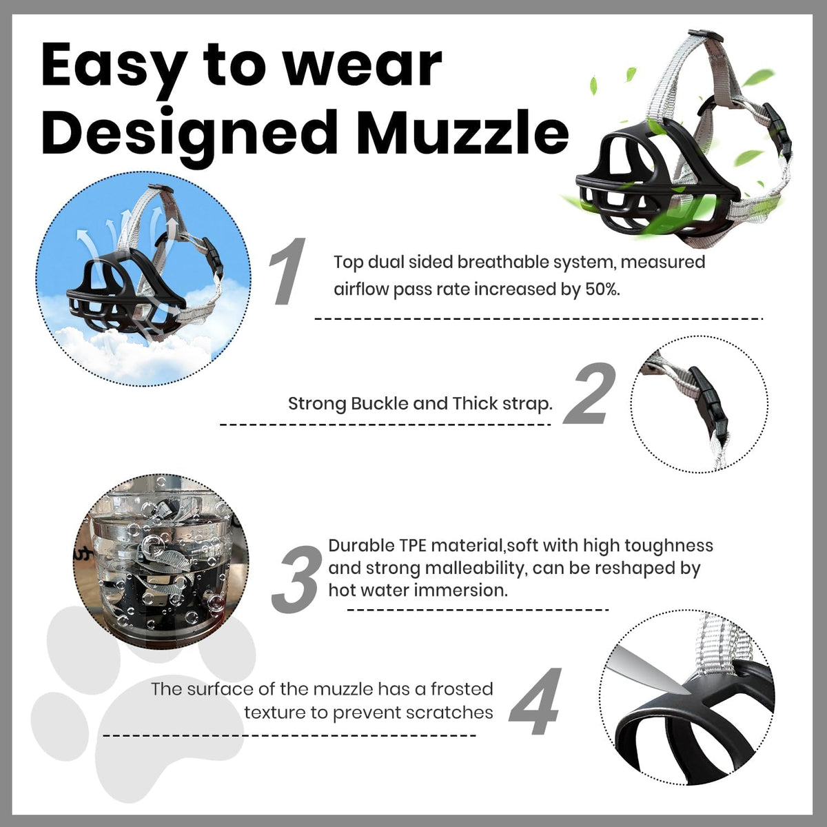 Dog Muzzle, Basket Muzzle for Small Medium Large Dogs, Anti-Biting and Chewing, Lightweight &