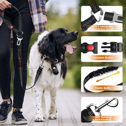 Removable Dog Seat Belt Harness for Car, 3 in 1 Pet Dog Car Seatbelt Leash, Retractable Restraint