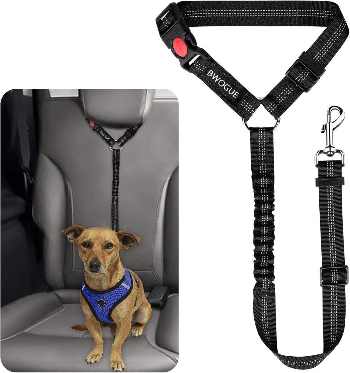 BWOGUE Pet Dog Cat Seat Belts, Car Headrest Restraint Adjustable Safety Leads Vehicle Seatbelt