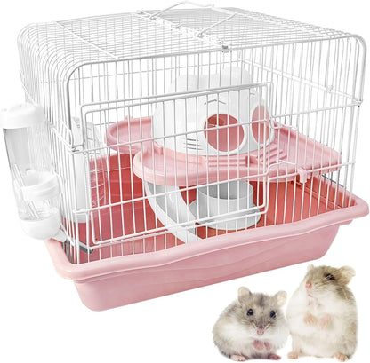 PINVNBY Dwarf Hamster Cage, Small Animal Cages, 2-Tier Travel Portable Mouse Cage Hamster Carrier