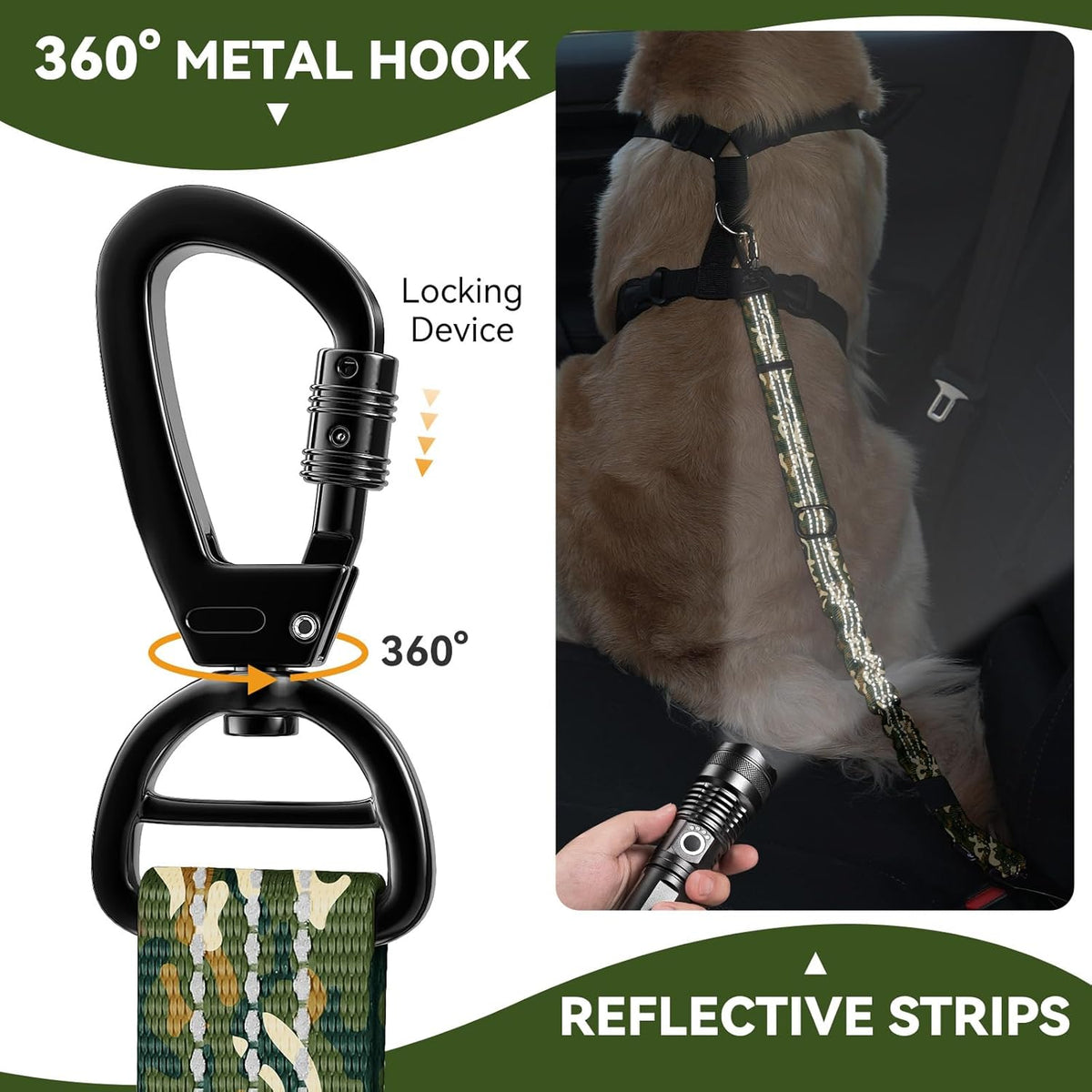 Pawaboo 2Pack Dog Seatbelt for Car, Dog Car Seat Belt Bungee, Dogs Tether with Buckle & Hook Latch