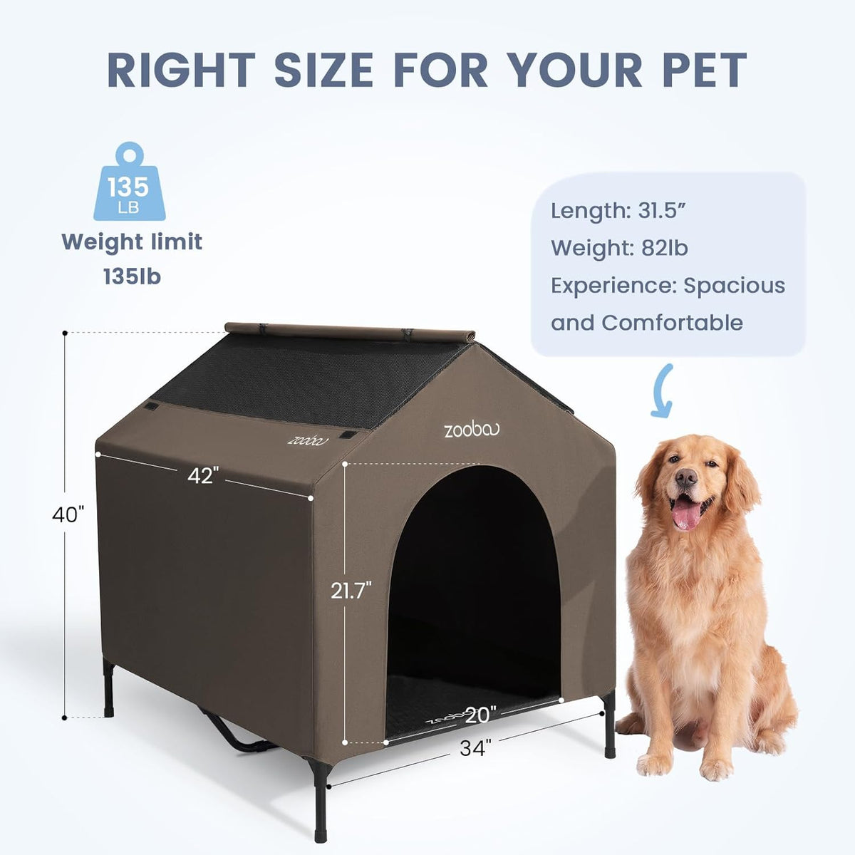 42" 2-in-1 Dog House for Medium Dogs, Elevted Dog House Outdoor/Indoor, Puppy Shelter Outside,Water
