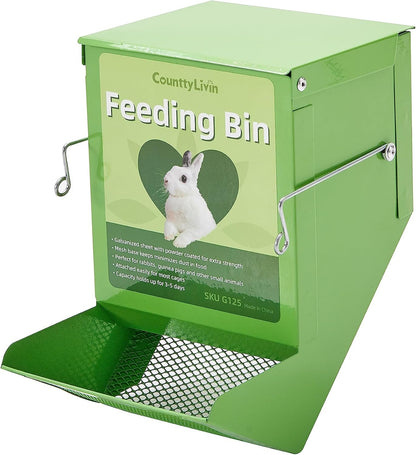 Metal Small Animal Feeder with Lid, Heavy Duty, Large Capacity Food Dispenser, Great for Rabbits