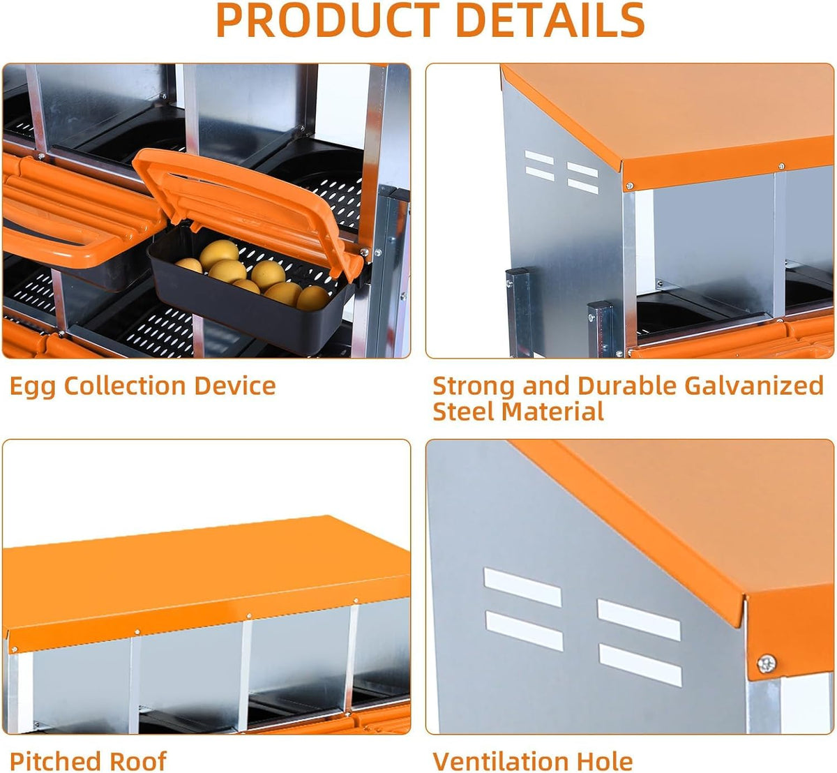 Chicken Nesting Boxes, 10 Hole Metal Chicken Laying Box with with Removable Trays and Roll Out Egg