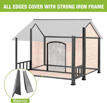 Gutinneen Large Dog House Outdoor Dog Kennel with All-Around Iron Frame Dog Cage Perfect for Small